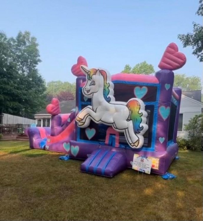 Unicorn combo bounce house- Wet